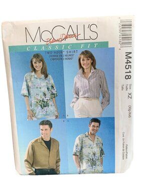 McCalls Classic Fit Two Hour Shirt Pattern M4518 Size XL - XXL Uncut
